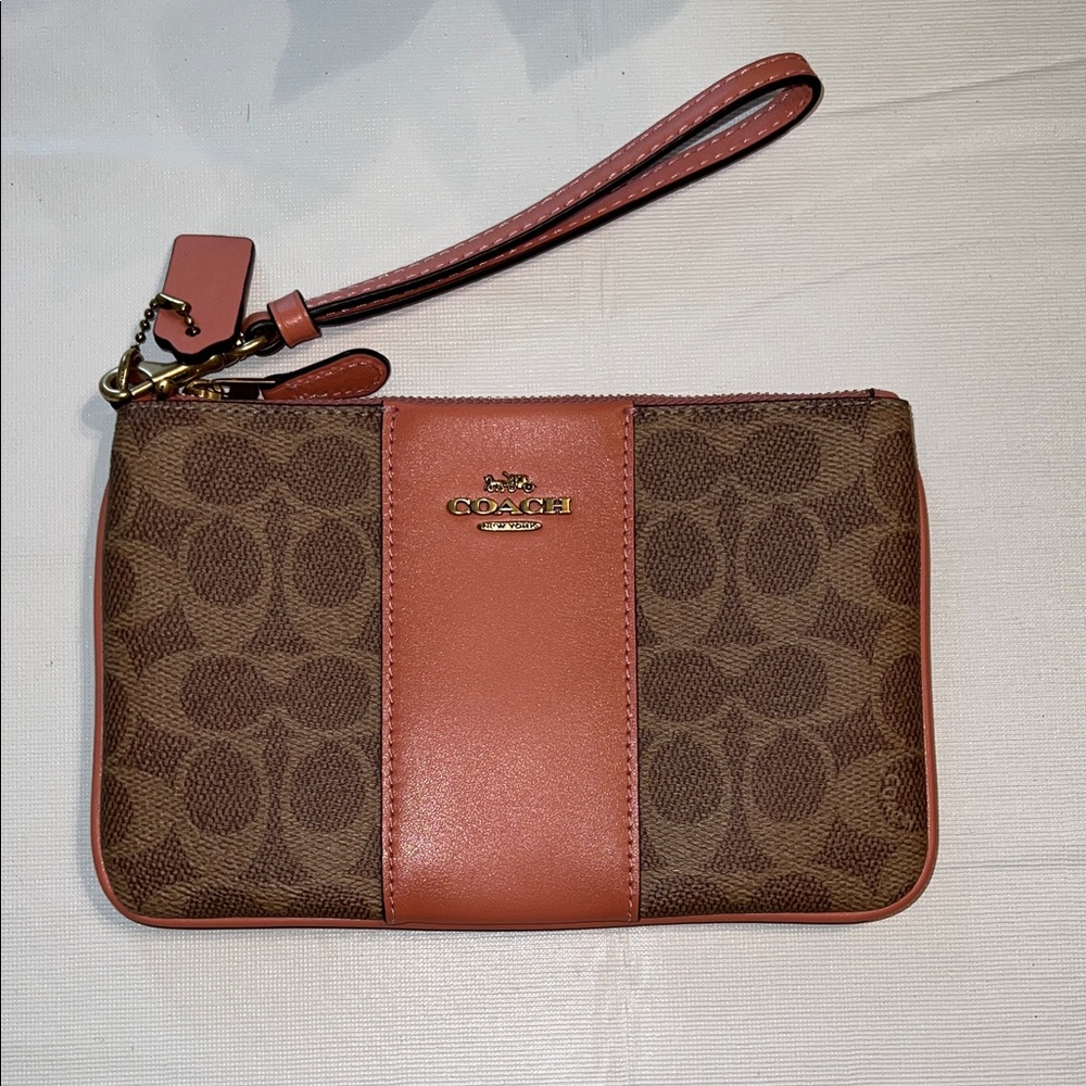 Coach Brown and Coral Wristlet